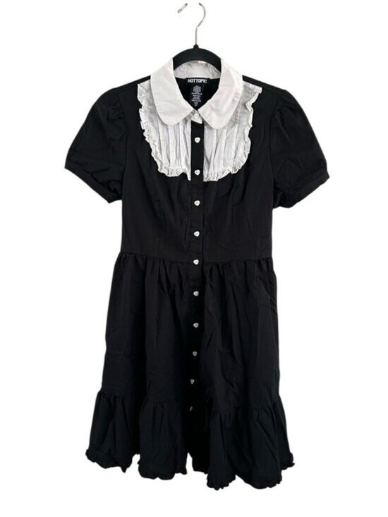 Hot Topic Dresses & Skirts - Hot Topic Peter Pan Collared Heart Button Front Dress Ruffle Hem Sz Small Goth